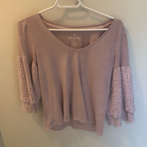 Purple/ pink half sleeve lace shirt - Picture 2 of 6